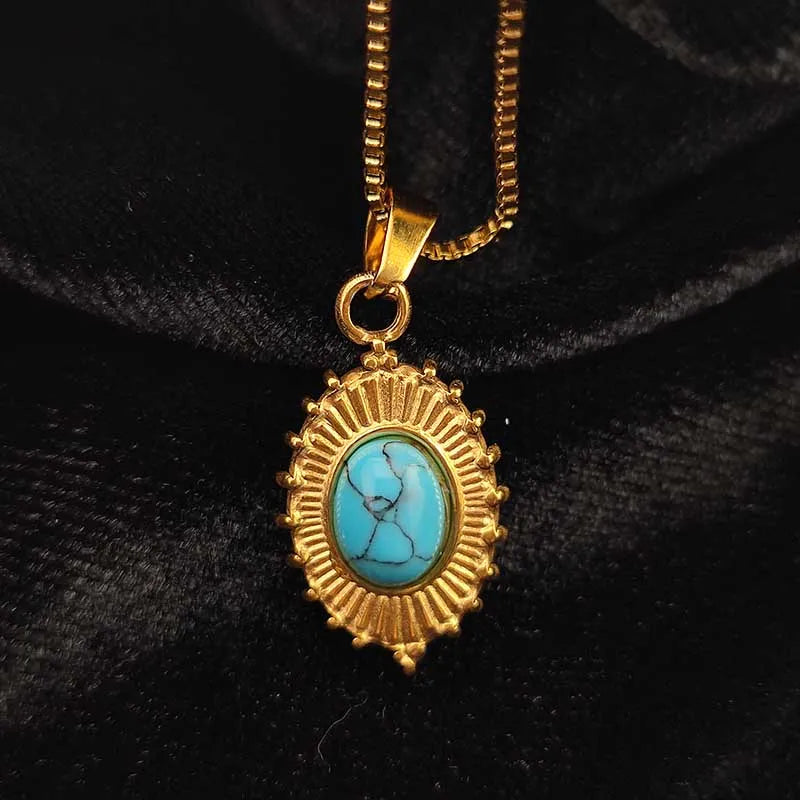 Turquoise Sunburst Pendant Necklace