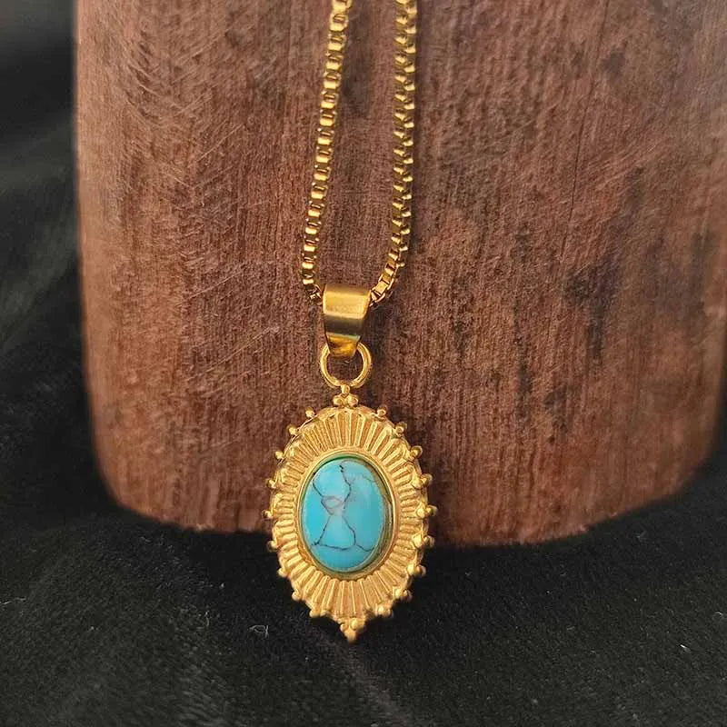 Turquoise Sunburst Pendant Necklace