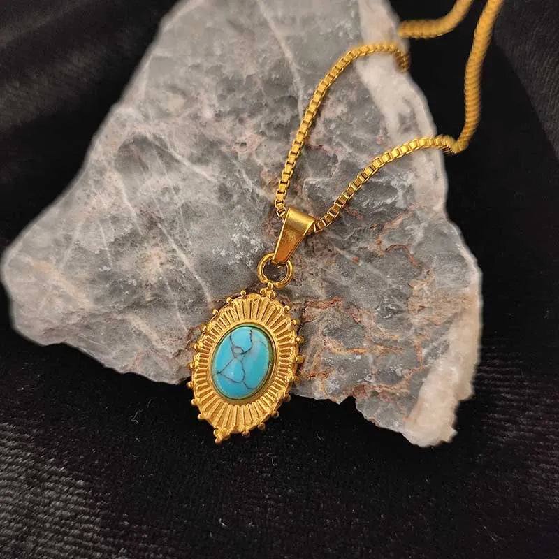 Turquoise Sunburst Pendant Necklace