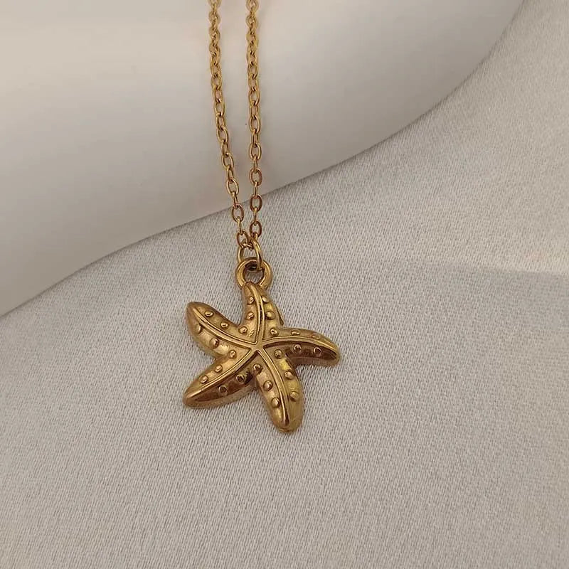 Golden Starfish Pendant Necklace