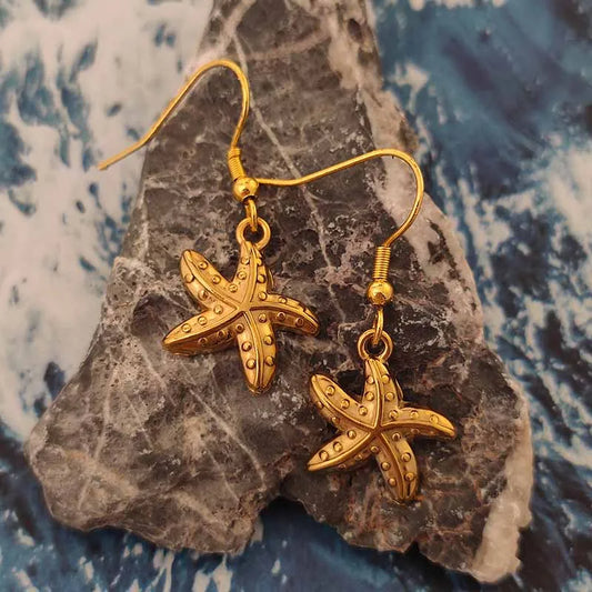 Golden Starfish Dangle Earrings