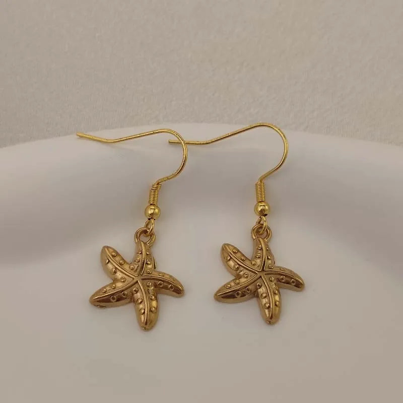 Golden Starfish Dangle Earrings