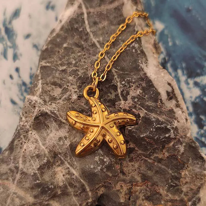 Golden Starfish Pendant Necklace